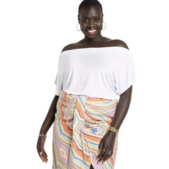 Eloquii Skirt Faux Wrap Boho Geometric Colorful Print Size 16 - Picture 2 of 12